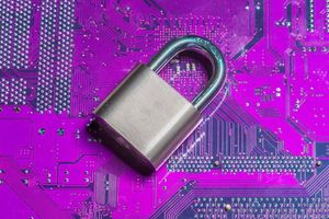 silver lock with a purple technology background