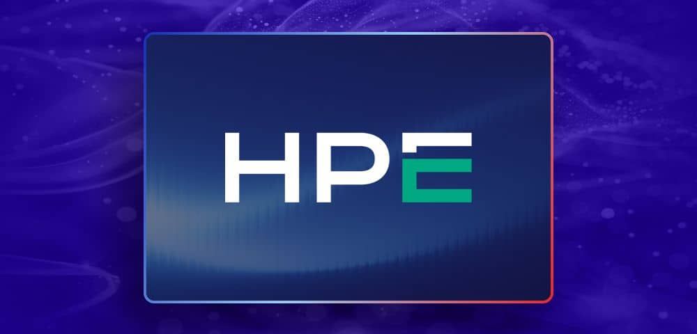HPE logo on top of a dark blue background