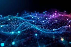 Abstract image with lines and colored nodes connecting to each other.
