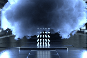 Data Center with Server Racks and a Cloud hanging above it