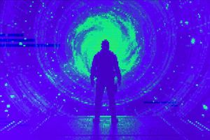 blue person green backgroun
