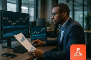 Financial analyst looking at data