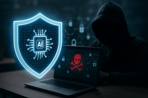 Laptop with an icon to indicate a threat