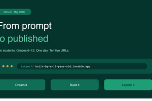 Blog header graphic titled "From prompt to published," showing a sample app URL and the Dream it, Build it, Launch it buttons.