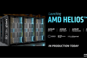 Launching AMD Helios graphic that shows AMD Racks in a data center