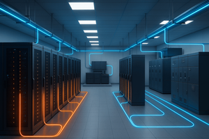 Data Center View - orange and blue wires 