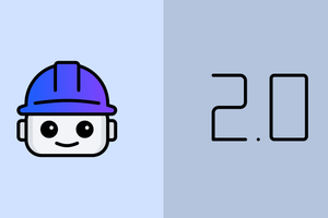 Robot Bob with hard hat featuring 2.0 