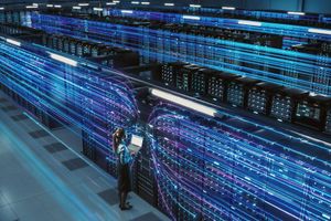 woman at data center