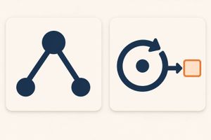Two diagrams symbolic of different agentic design components, one showing branching and the other showing looping.
