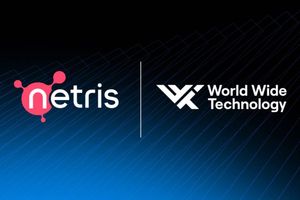 Netris and World Wide Technology logos displayed side by side on a blue and black technology-themed background, highlighting a partnership between the two companies.