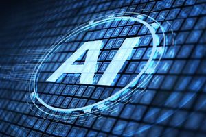 AI text displayed within a digital interface, representing artificial intelligence technologies used to analyze and process large volumes of data.