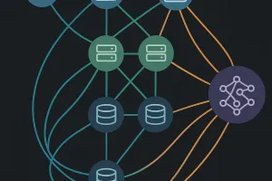 A network topology visualization showing interconnected nodes