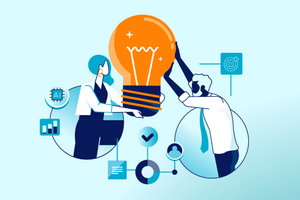 2 cartoon people holding a lightbulb
