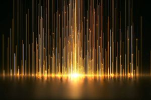 Golden and white vertical light streaks rise from a glowing center against a dark background, creating an abstract display of energy and illumination.
