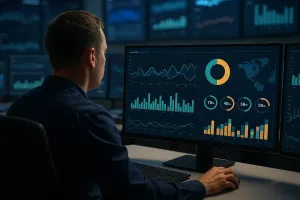 A control room operator reviewing a secure access dashboard on a monitor