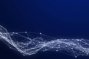 Digital network representation on a blue background, symbolizing AI infrastructure.