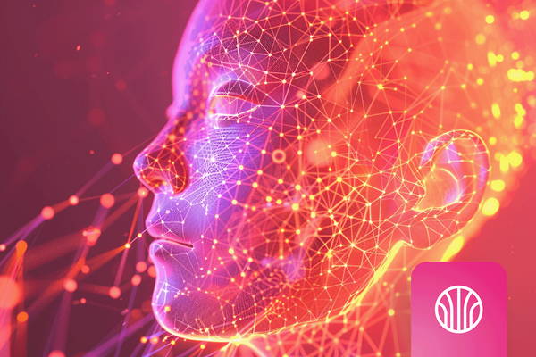 Digital human face with glowing network lines, representing AI technology. 
